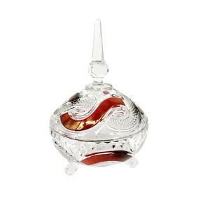 Vintage Clear & Red Overlay Cut Glass Covered Candy Dish